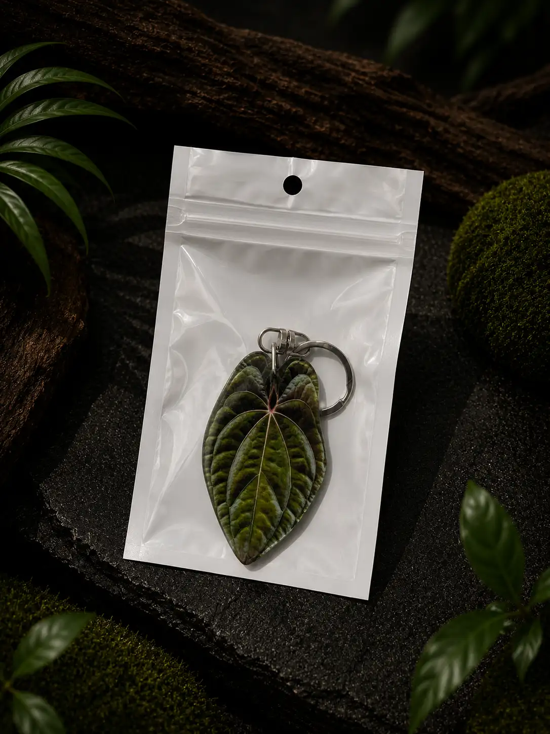 Anthurium Dark Phoenix Leaf Keychain | GrowWithPlant